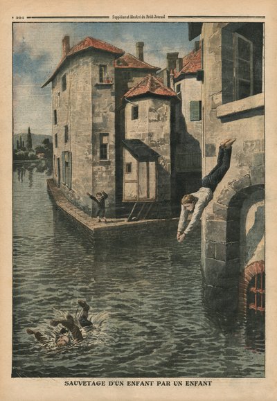 Un enfant sauvant un autre enfant, illustration de 